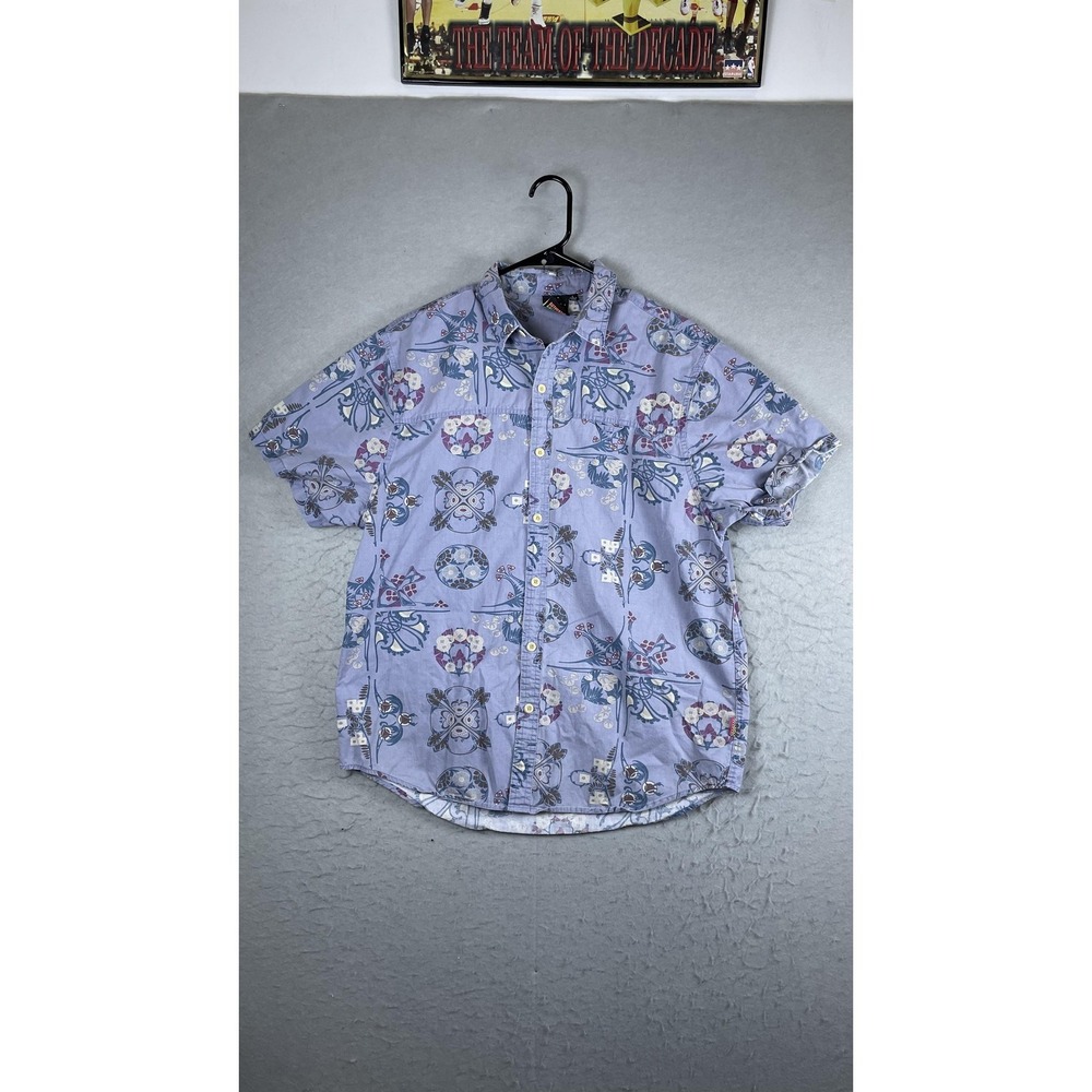 Catch Surf Shirt Mens Large Purple Floral Hawaiian Short Sleeve Button Front